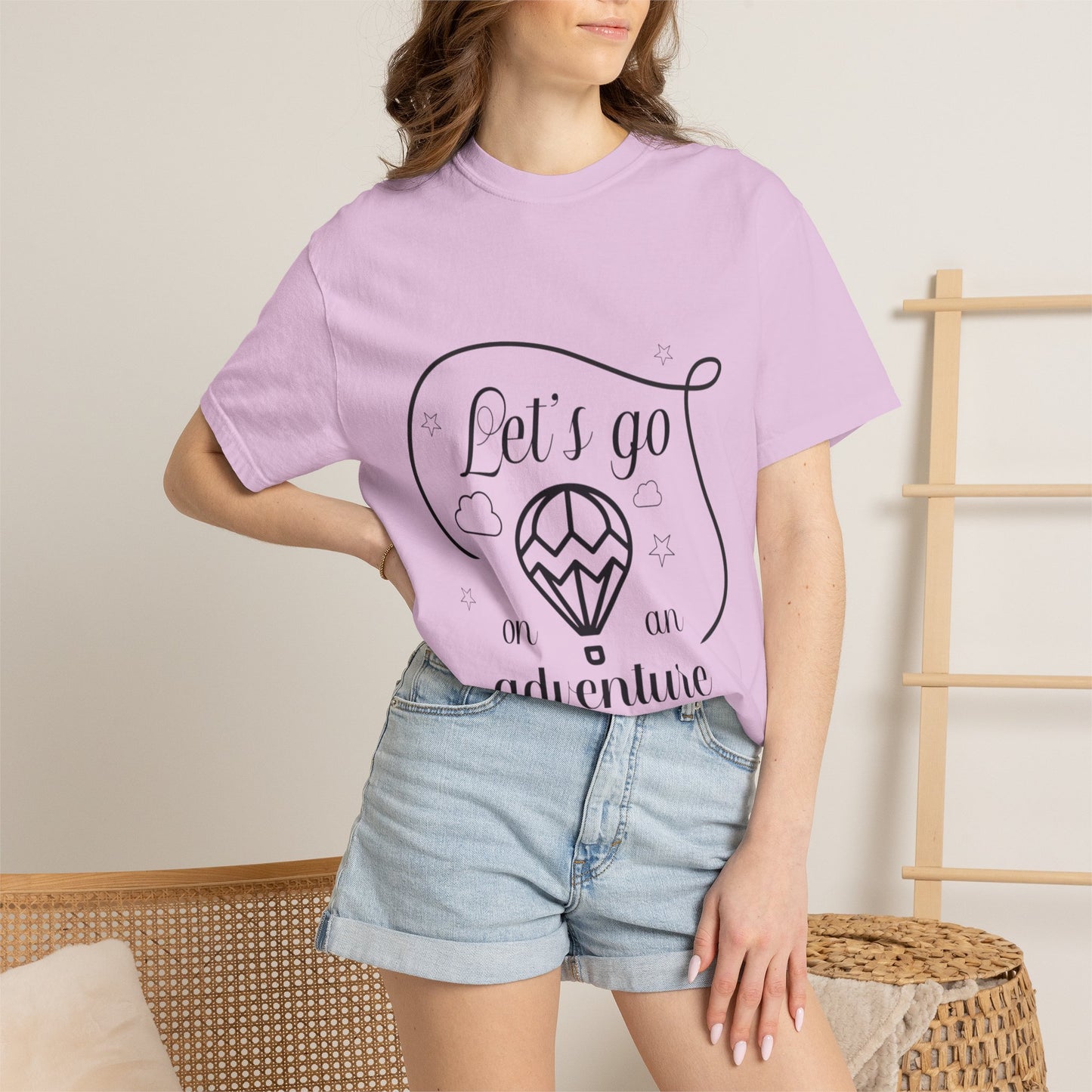 Let’s Go On An Adventure Nature Exploration Bonfire Travel Lovers Tee Freedom Hot Air Balloon Unisex Heavy Cotton T-Shirt