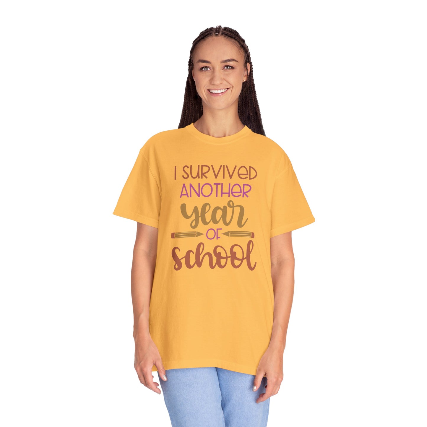 I Survived Another Year Of School Action Goal Setting Achievement Tee Self-Improvement Motivation Unisex Heavy Cotton T-Shirt