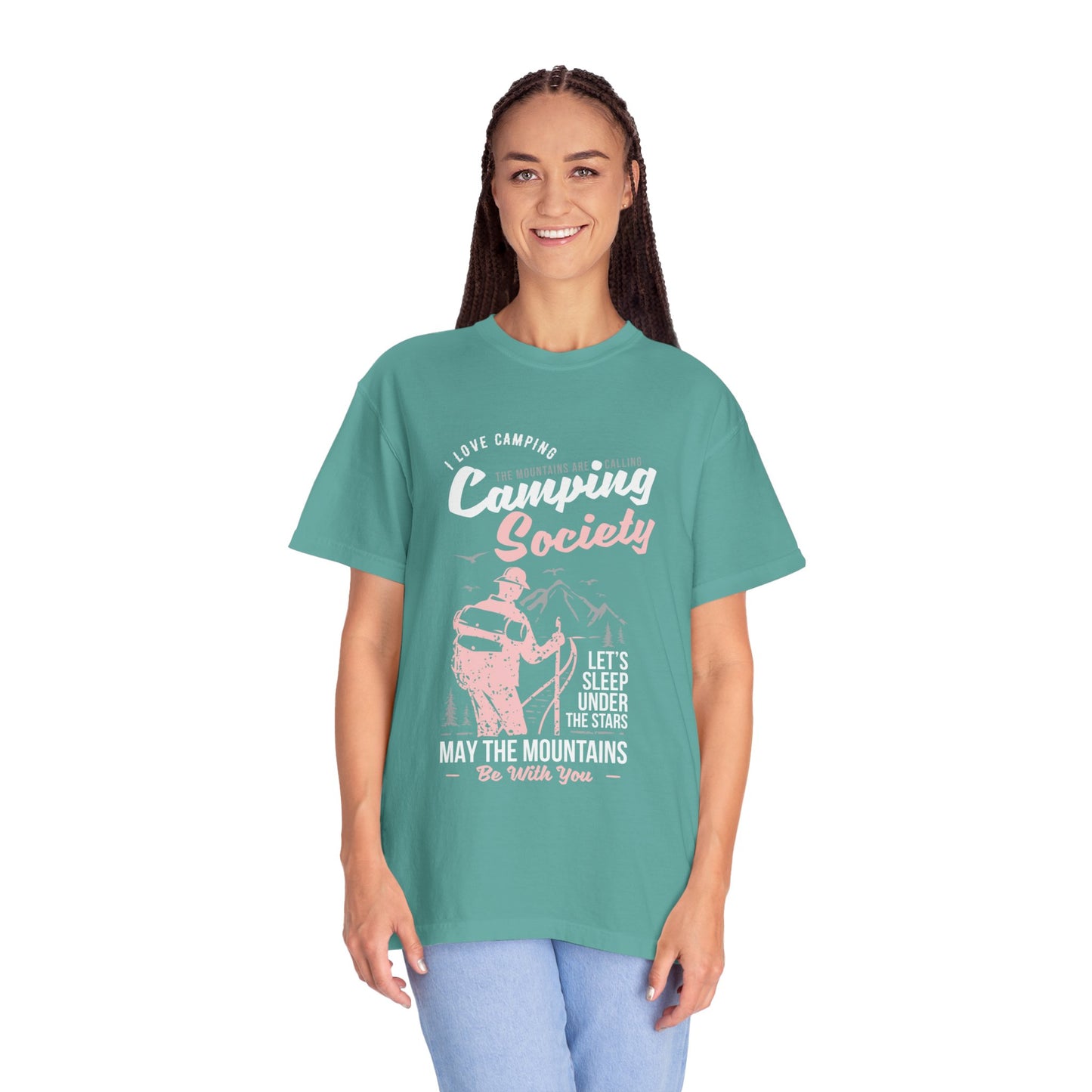 Funny Camping Society I Love Camping Enthusiastic Traveler Sarcastic Adventure Birds In The Mountains Unisex Heavy Cotton T-Shirt