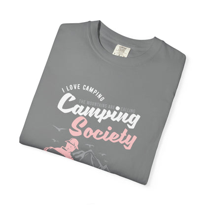 Funny Camping Society I Love Camping Enthusiastic Traveler Sarcastic Adventure Birds In The Mountains Unisex Heavy Cotton T-Shirt