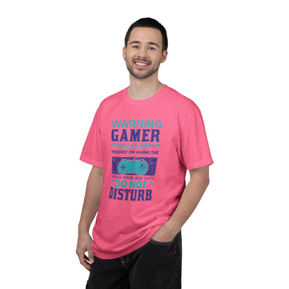 Funny Warning Gamer Do Not Disturb Digital Protector Virtual Heroism Sarcastic Battle Against Evil Unisex Heavy Cotton T-Shirt