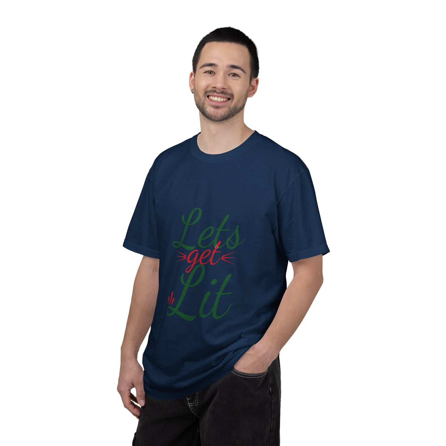 Let’s Get Lit Sparkly Bows Merry Christmas New Year Celebration Festive Season Xmas Tree Fireworks Unisex Heavy Cotton T-Shirt