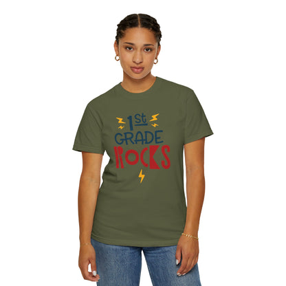Funny 1st Grade Romeo Learning Legend Super Scholar Junior Geniuses Science Star Student’s Day Unisex Heavy Cotton T-Shirt