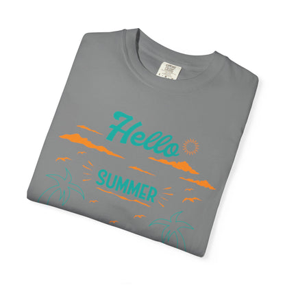 Exciting Hello Summer Sunrise & Sunburn Beach Days Ice Cream Summer Camp Unisex Heavy Cotton T-Shirt