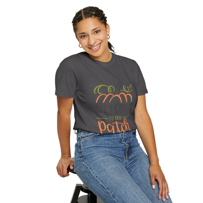 Welcome To Our Patch Harvest Festival Autumn Pumpkins Tee Fall Activities Farm Visit Family Fun Unisex Heavy Cotton T-Shirt