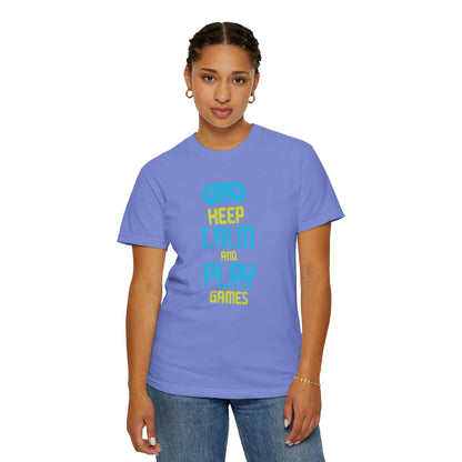 Funny Keep Calm And Play Games Pro Gamer Skills Gaming Mindset Sarcastic Gameplay Optimization Unisex Heavy Cotton T-Shirt