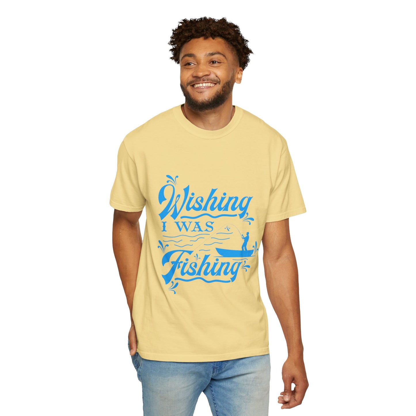 Funny Wishing I Was Fishing Catch and Release Unconditional Love Fishing Boat  Fishing Rod Sarcastic Adventure Unisex Heavy Cotton T-Shirt