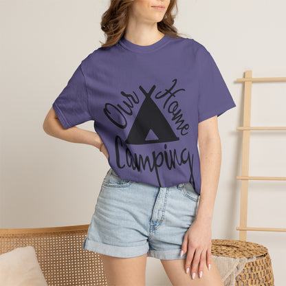 Our Home Camping Freedom Fighter Adventure Lovers Tee Nature Exploration Bonfire Travel Van Unisex Heavy Cotton T-Shirt