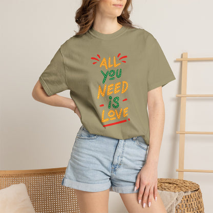 All You Need Is Love T-Shirt — Retro Handwritten Love Graphic Unisex Heavy Cotton T-Shirt