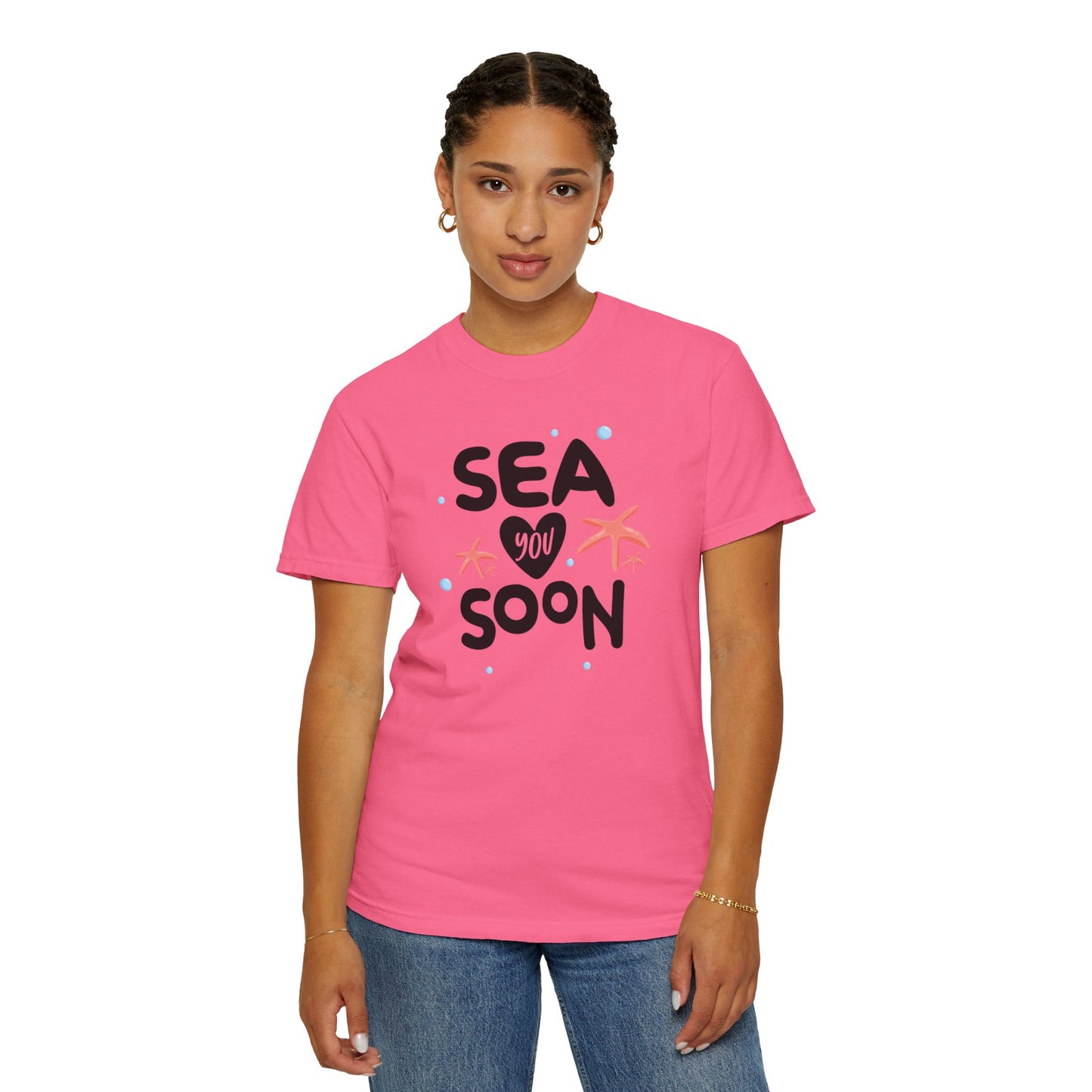Sea You Soon Sarcastic Tee Ocean Wordplay Seaside Lover Summer Goodbye Ocean Trip Unisex Heavy Cotton T-Shirt
