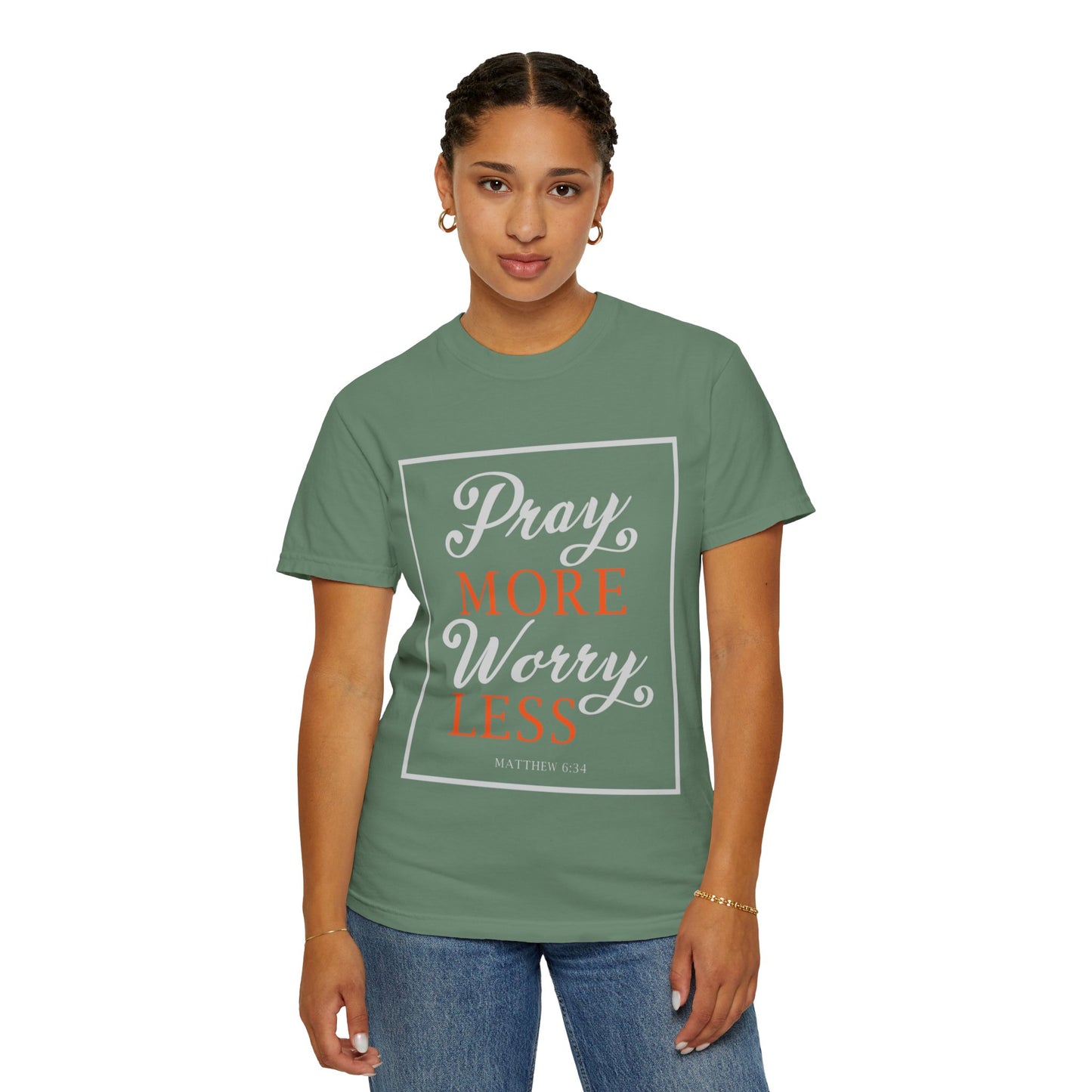 Pray More Worry Less Heavenly Feather White God’s Creation Eternity Tee Purest Being Cross Symbol Unisex Heavy Cotton T-Shirt