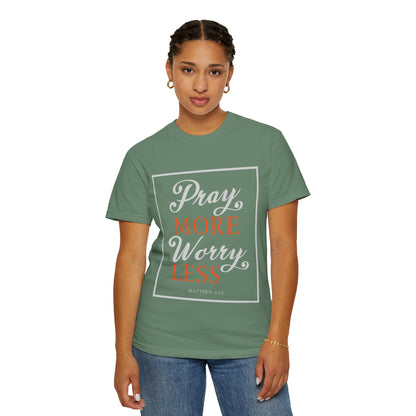 Pray More Worry Less Heavenly Feather White God’s Creation Eternity Tee Purest Being Cross Symbol Unisex Heavy Cotton T-Shirt