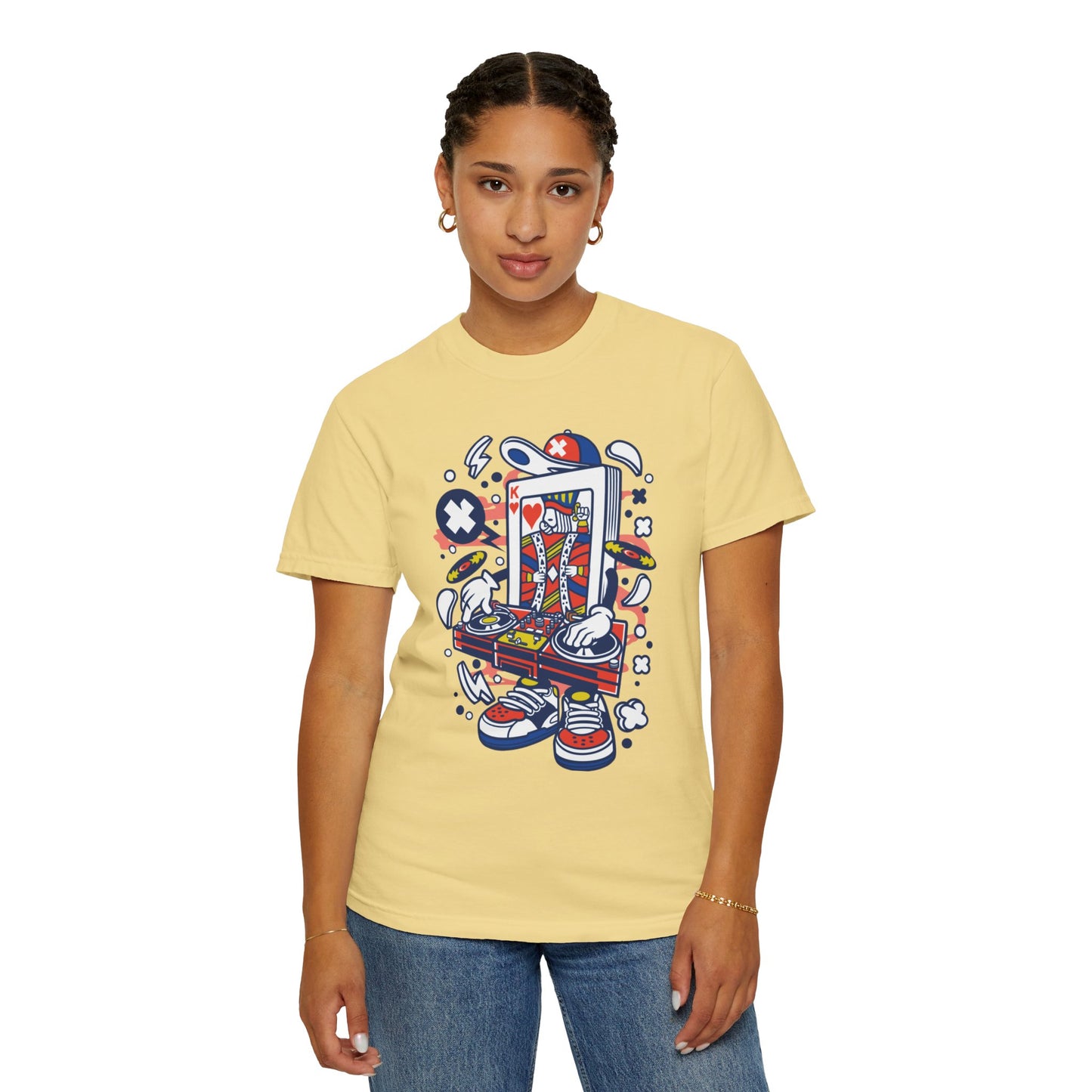 Dj King Play Card Hip Hop Vibes Trends Pop Visuals Tee Remixes Music Producer Unisex Heavy Cotton T-Shirt
