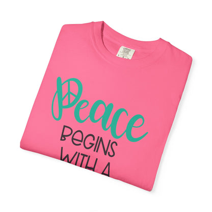 Peace Begins With A Smile Kindness Heartfelt Compliments Tee Thoughtful Gestures Love-Inspiration Unisex Heavy Cotton T-Shirt