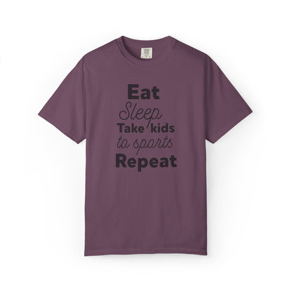 Eat Sleep Take Kids Motherhood Blessings Life Giver Mummy’s Tee Supermom Busy Schedule Duties Forever Same Routine Players Unisex Heavy Cotton T-Shirt