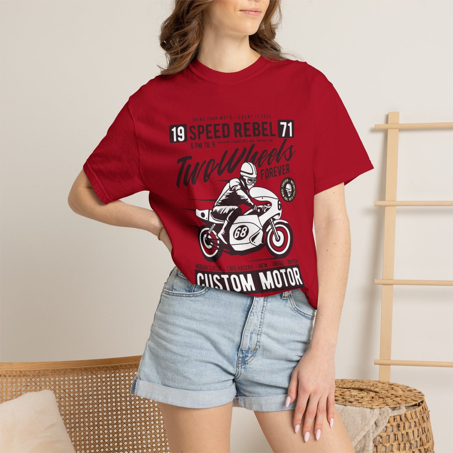 Speed Rebel Two Wheels Custom Engine Club Motorbike Lovers Trendy Tee High-speed Rider Adventure Racer Unisex Heavy Cotton T-Shirt