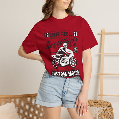 Speed Rebel Two Wheels Custom Engine Club Motorbike Lovers Trendy Tee High-speed Rider Adventure Racer Unisex Heavy Cotton T-Shirt