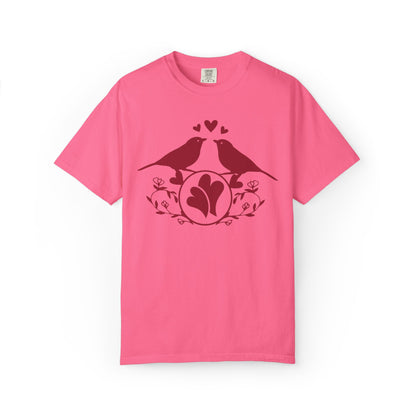 Romantic Love Birds Monogram Boundless Love Affection Lover’s Tee Infinite Bliss Butterfly Kisses Evergreen Romance Unisex Heavy Cotton T-Shirt