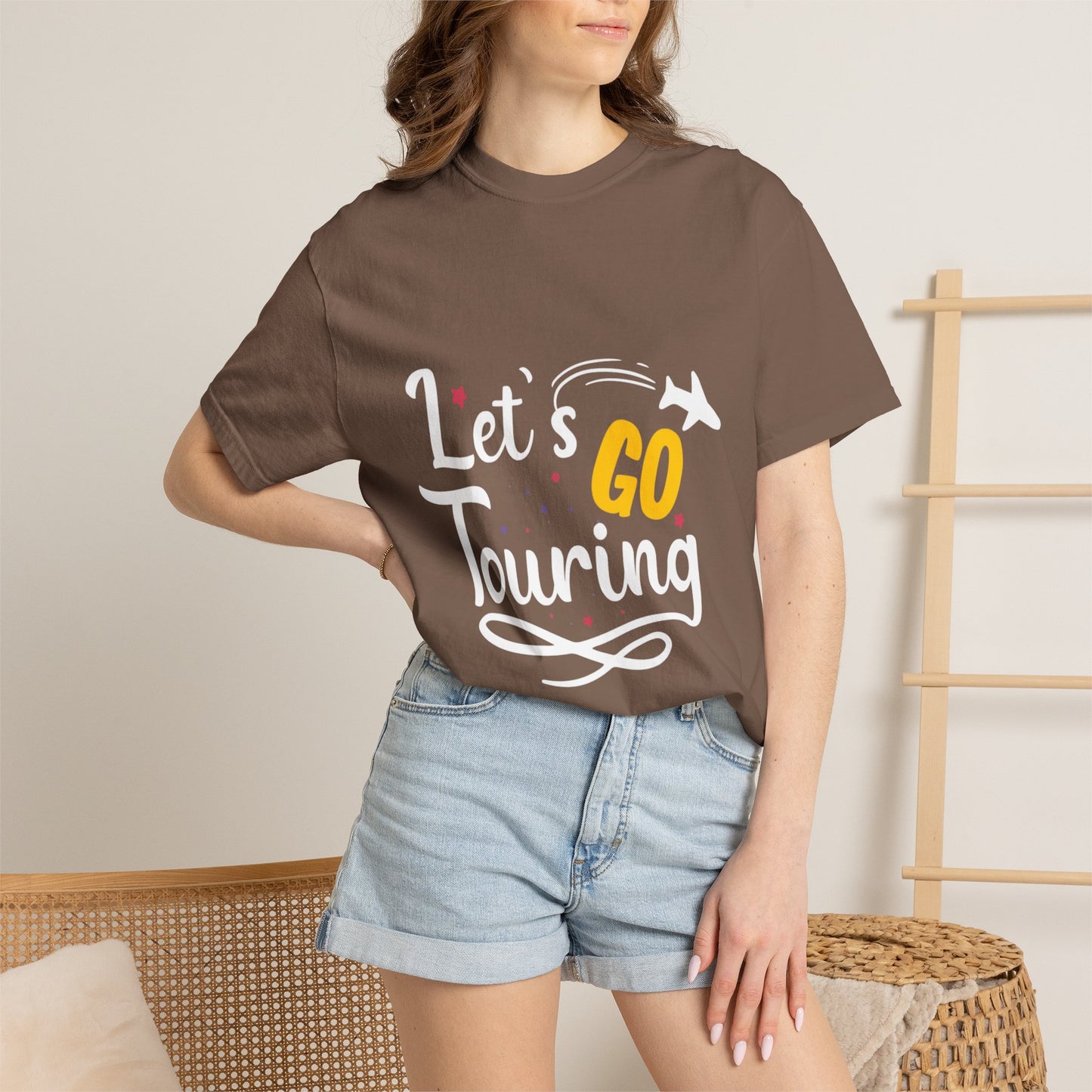 Let’s Go Touring Trendy Tee Travel Addict Exploring Adventurous Tour Lover Tourist Journey Unisex Heavy Cotton T-Shirt