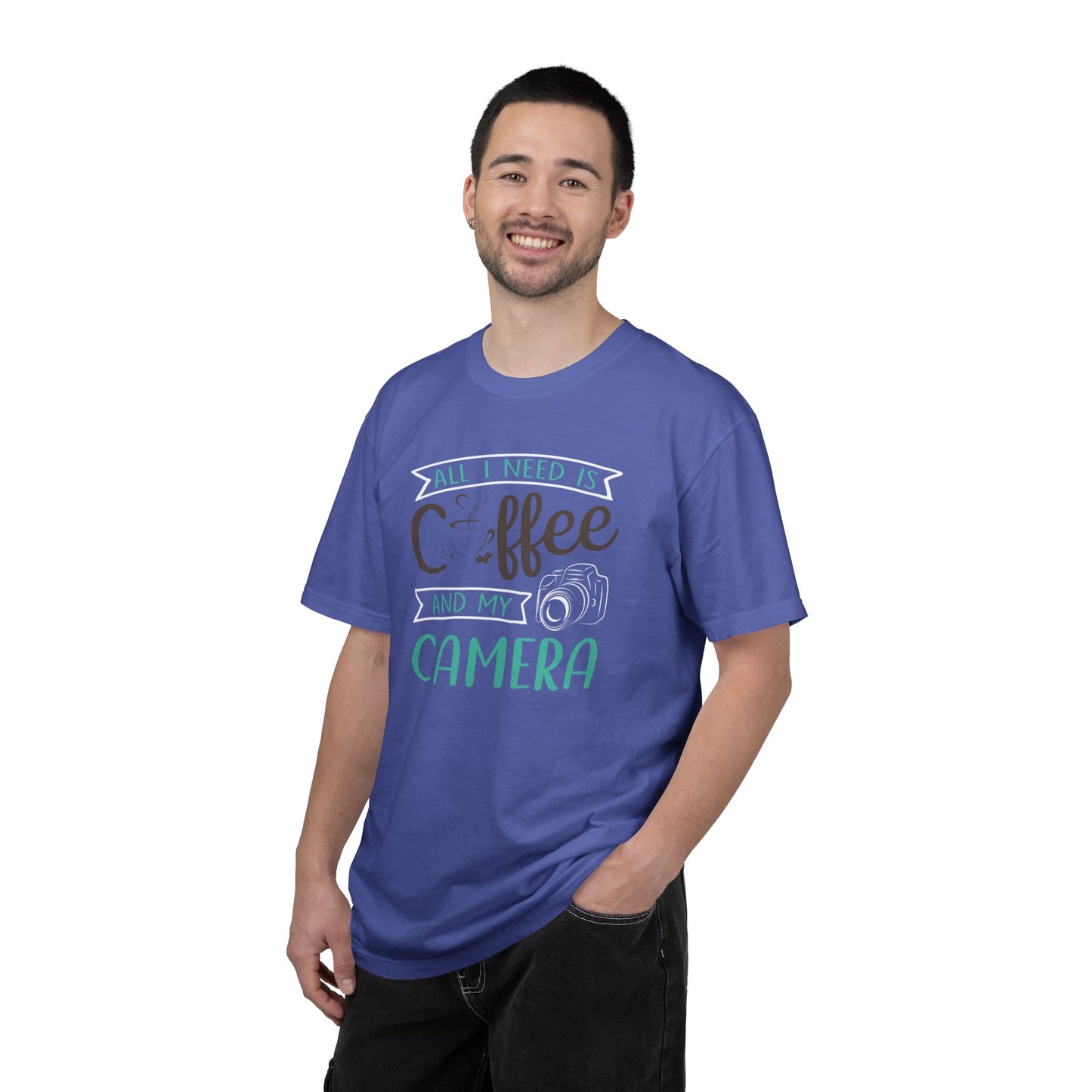 Funny All I Need Is Coffee And My Camera Coffee lover Sarcastic Photography Passion Coffee Clicker Unisex Heavy Cotton T-Shirt