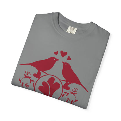 Romantic Love Birds Monogram Boundless Love Affection Lover’s Tee Infinite Bliss Butterfly Kisses Evergreen Romance Unisex Heavy Cotton T-Shirt