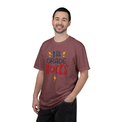 Funny 1st Grade Romeo Learning Legend Super Scholar Junior Geniuses Science Star Student’s Day Unisex Heavy Cotton T-Shirt