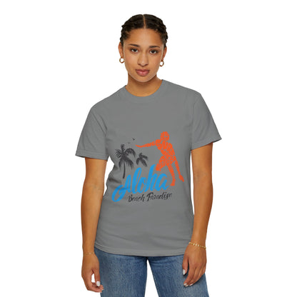 Funny Aloha Beach Paradise White Sand Coconut Tress Beach Party Beach Bar Beach Surfers Unisex Heavy Cotton T-Shirt