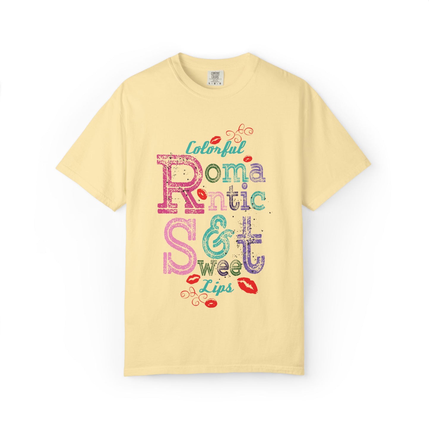 Colorful Romantic & Sweet Lips Affection Lovers Tee Romantic Relationship Forever Strawberry-Tinted Kisses Satin Softness Unisex Heavy Cotton T-Shirt