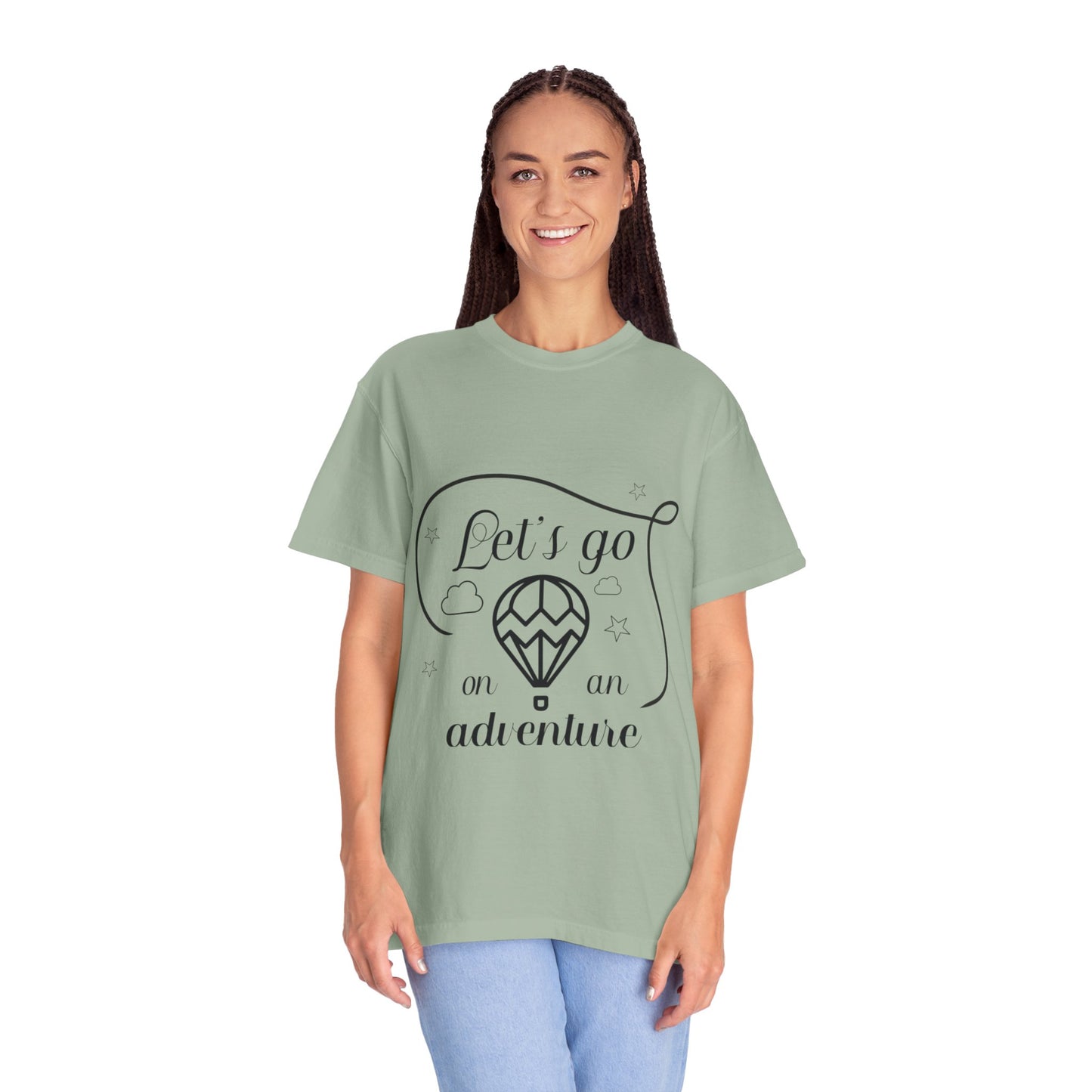 Let’s Go On An Adventure Nature Exploration Bonfire Travel Lovers Tee Freedom Hot Air Balloon Unisex Heavy Cotton T-Shirt