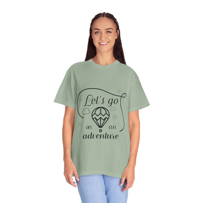 Let’s Go On An Adventure Nature Exploration Bonfire Travel Lovers Tee Freedom Hot Air Balloon Unisex Heavy Cotton T-Shirt