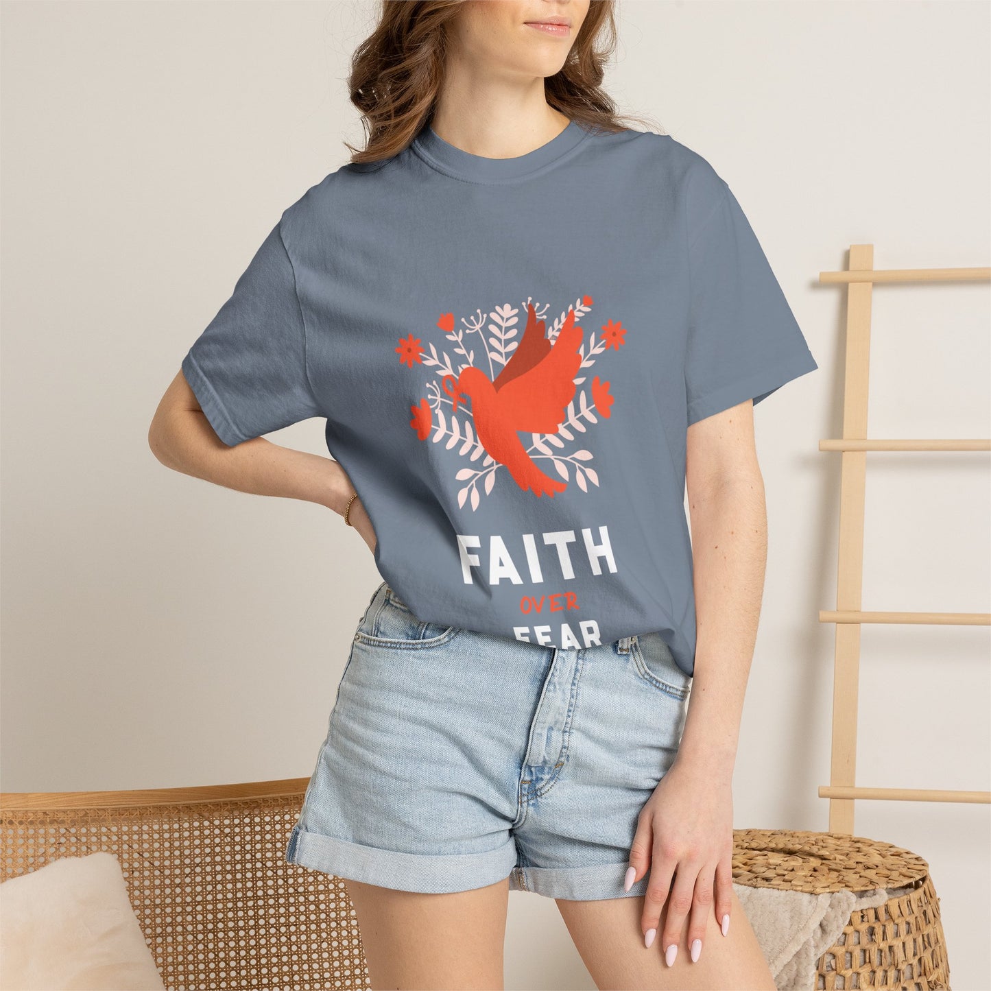 Faith Over Fear Stop Wishing Start Doing Action Goal Setting Modern Tee Achievement Self-Improvement Unisex Heavy Cotton T-Shirt