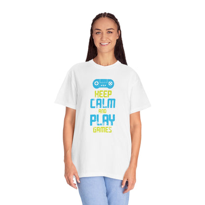 Funny Keep Calm And Play Games Pro Gamer Skills Gaming Mindset Sarcastic Gameplay Optimization Unisex Heavy Cotton T-Shirt
