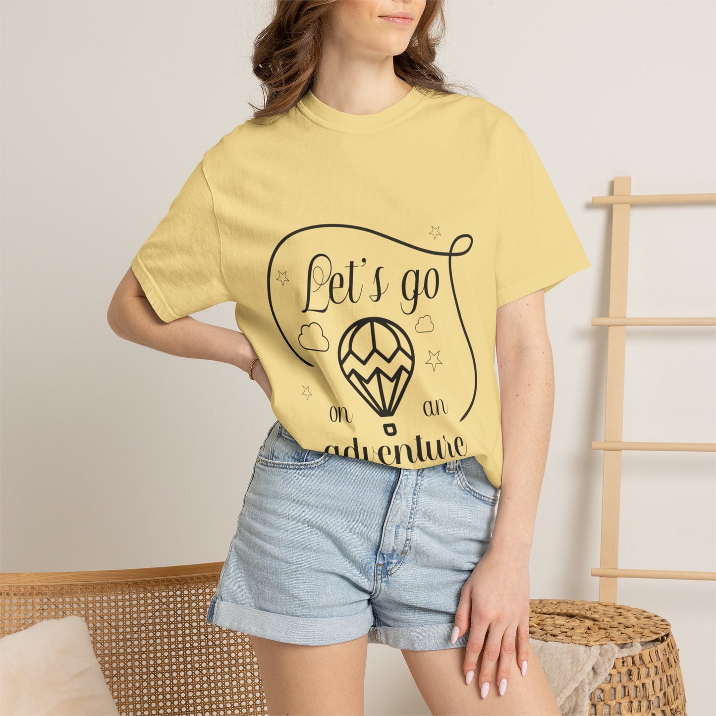 Let’s Go On An Adventure Nature Exploration Bonfire Travel Lovers Tee Freedom Hot Air Balloon Unisex Heavy Cotton T-Shirt