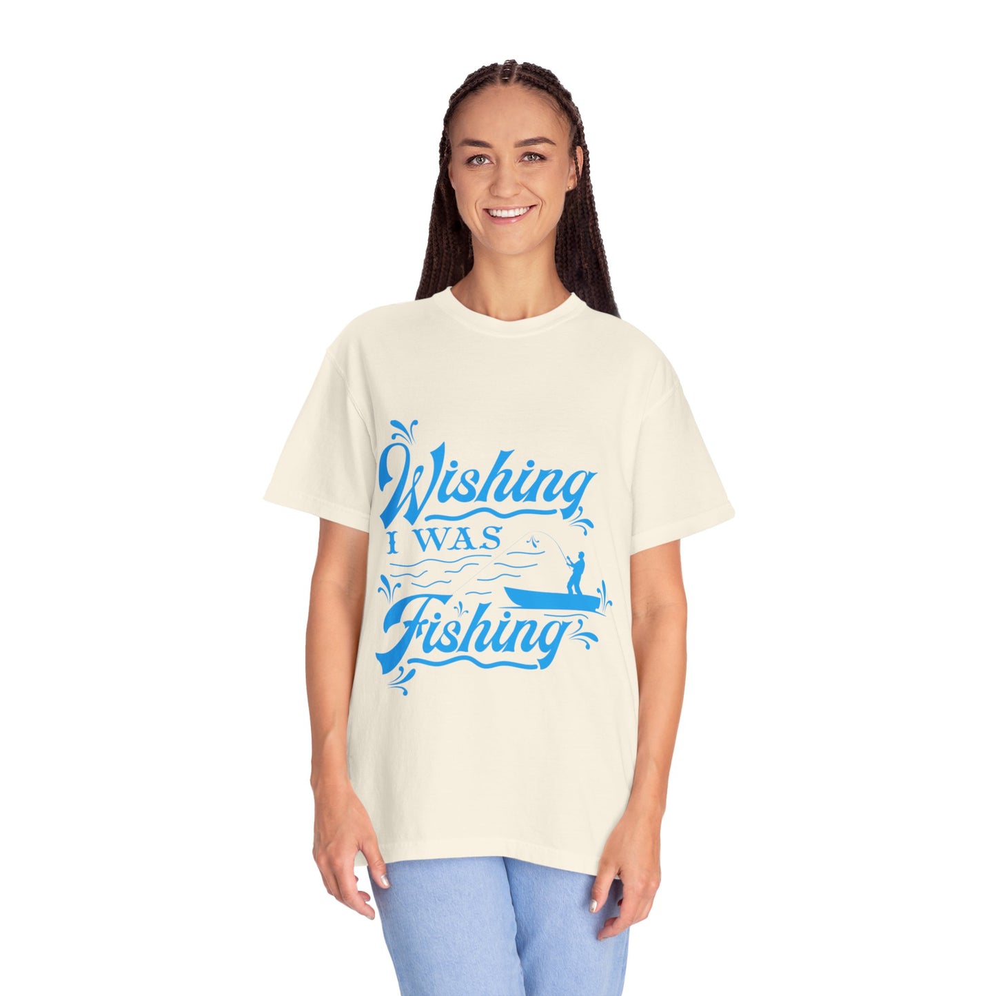 Funny Wishing I Was Fishing Catch and Release Unconditional Love Fishing Boat  Fishing Rod Sarcastic Adventure Unisex Heavy Cotton T-Shirt