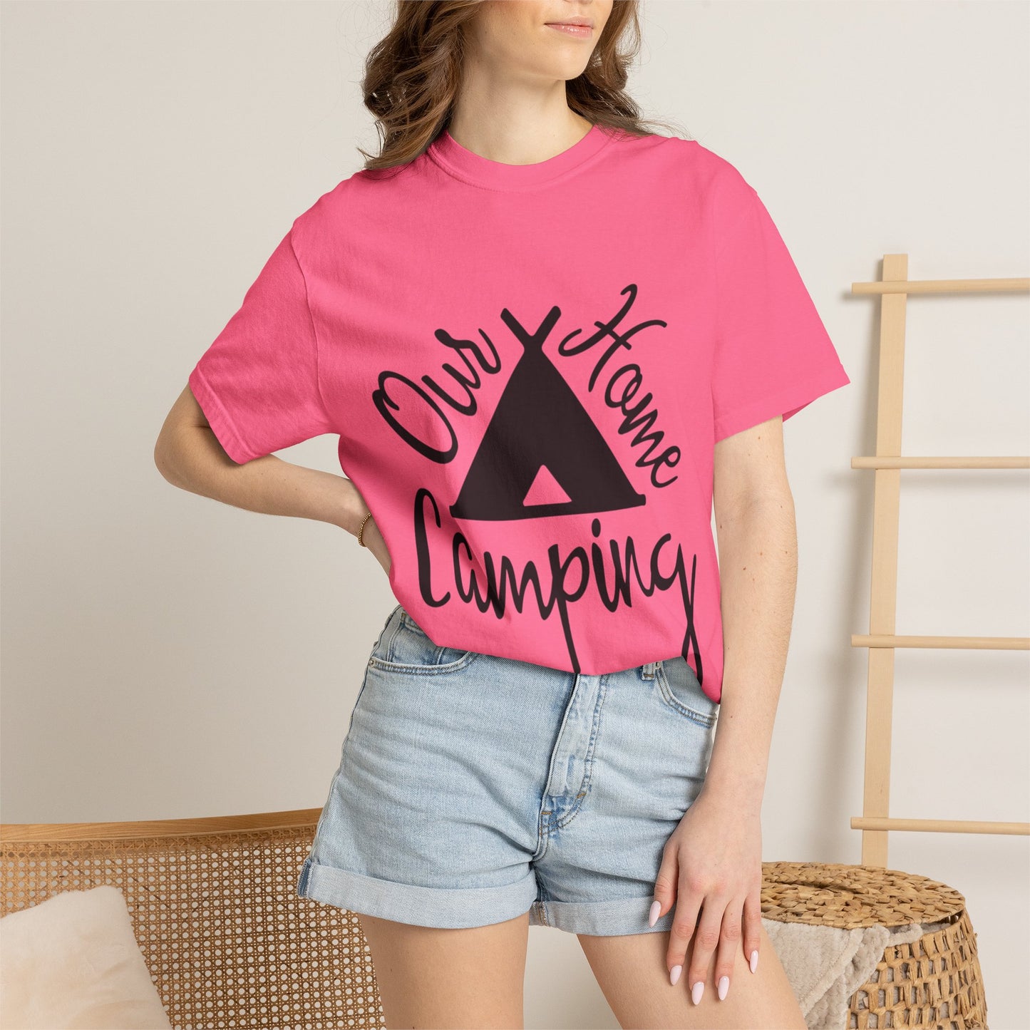 Our Home Camping Freedom Fighter Adventure Lovers Tee Nature Exploration Bonfire Travel Van Unisex Heavy Cotton T-Shirt