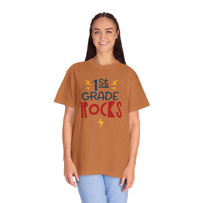 Funny 1st Grade Romeo Learning Legend Super Scholar Junior Geniuses Science Star Student’s Day Unisex Heavy Cotton T-Shirt