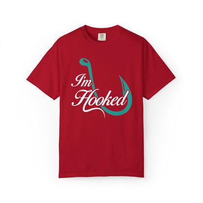 Funny I’m Hooked Rod and Reel Tackle Box Catch Of The Day Sarcastic Fishing Adventure Unisex Heavy Cotton T-Shirt