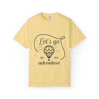 Let’s Go On An Adventure Nature Exploration Bonfire Travel Lovers Tee Freedom Hot Air Balloon Unisex Heavy Cotton T-Shirt