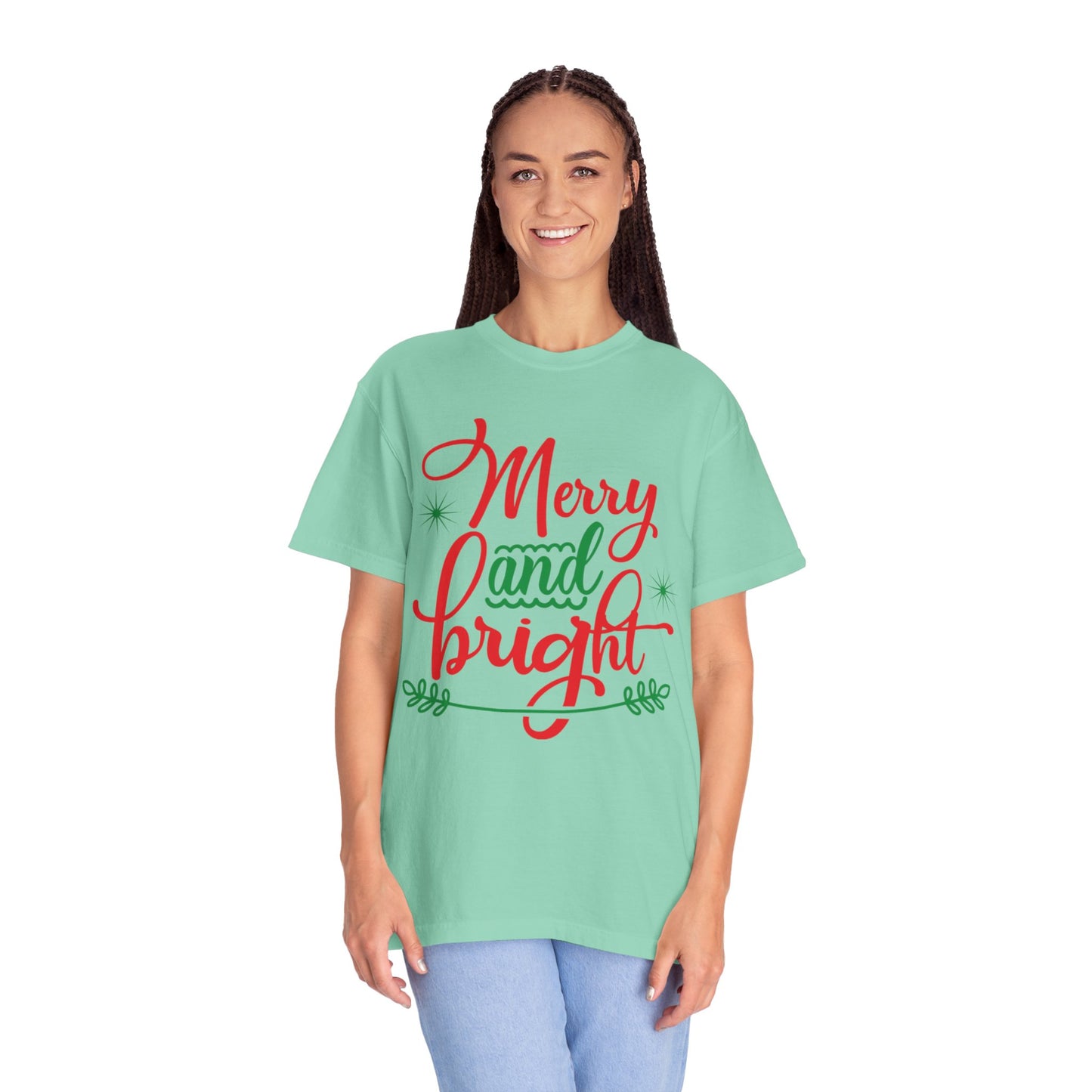 Cheerful Merry & Bright Joyful Christmas Time Christmas Lights Merry Christmas Jesus Birth Unisex Heavy Cotton T-Shirt