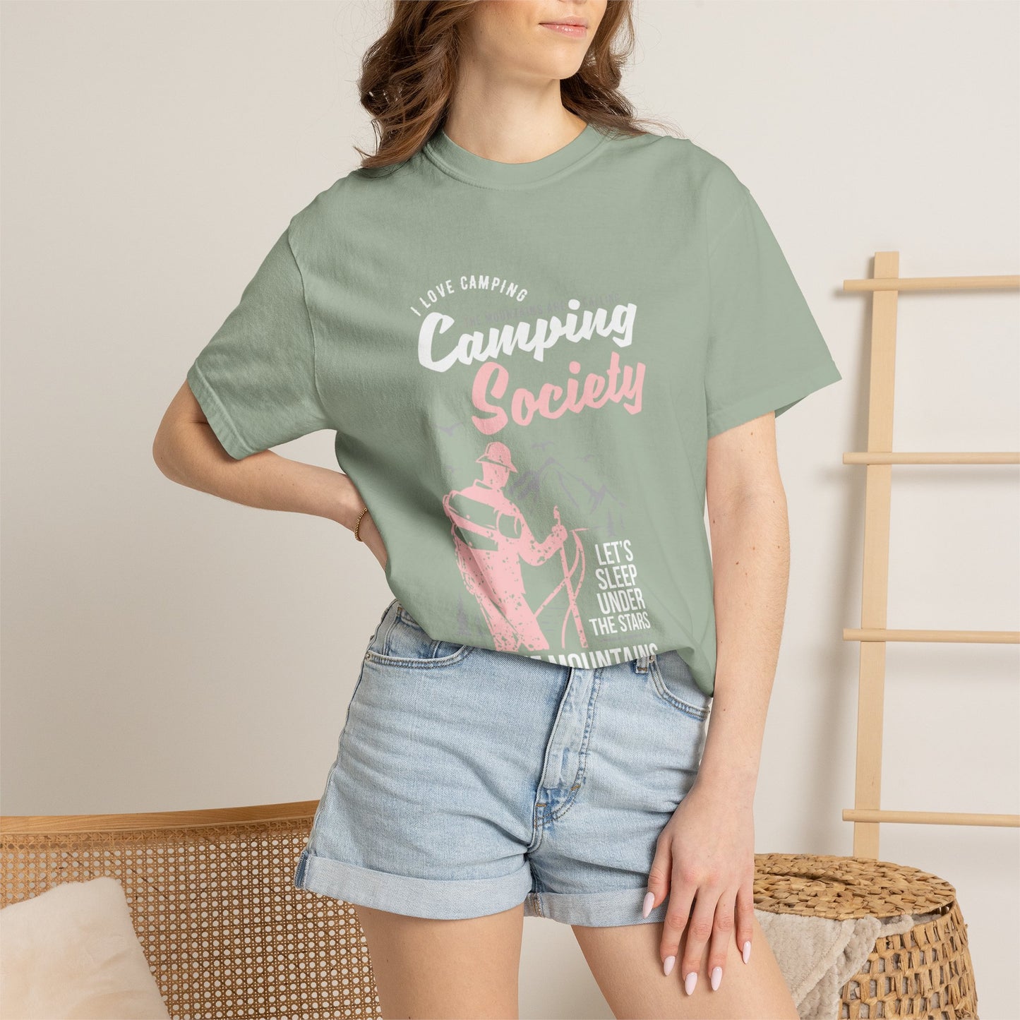 Funny Camping Society I Love Camping Enthusiastic Traveler Sarcastic Adventure Birds In The Mountains Unisex Heavy Cotton T-Shirt