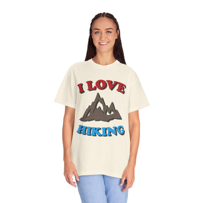 I Love Hiking Trendy Tee Adventure Mountain Hut Belays Ropes Fun Activities Unisex Heavy Cotton T-Shirt