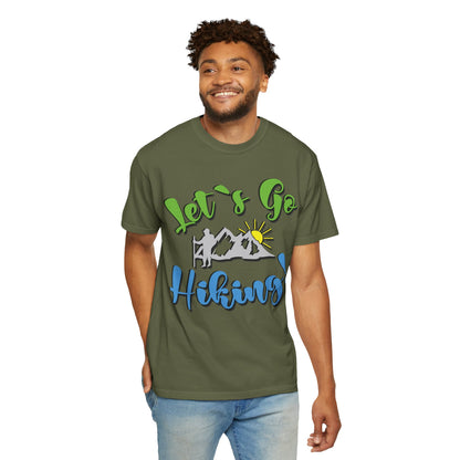 Let’s Go Hiking! Trendy Tee Adventure Mountain Hut Fun Activities Unisex Heavy Cotton T-Shirt