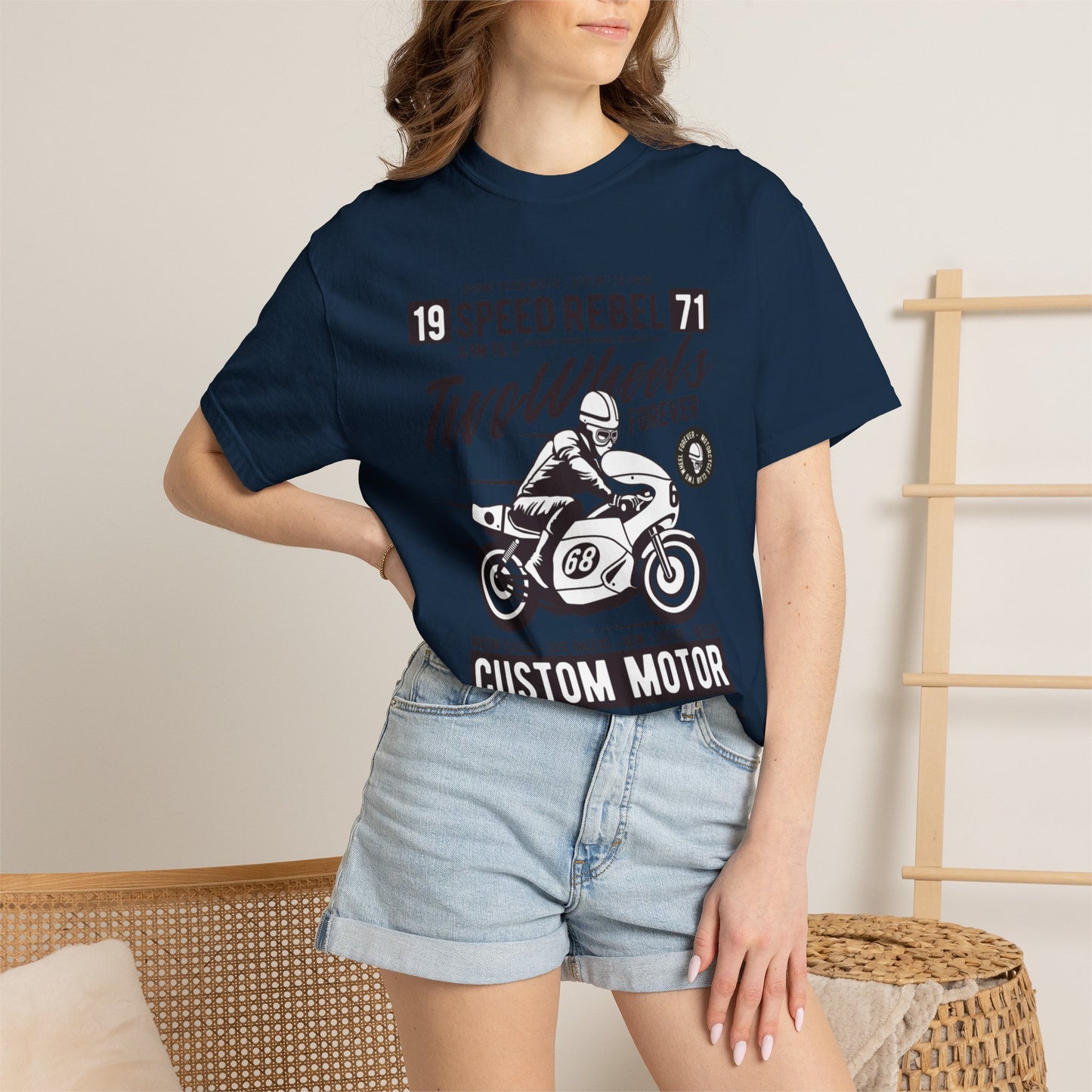 Speed Rebel Two Wheels Custom Engine Club Motorbike Lovers Trendy Tee High-speed Rider Adventure Racer Unisex Heavy Cotton T-Shirt