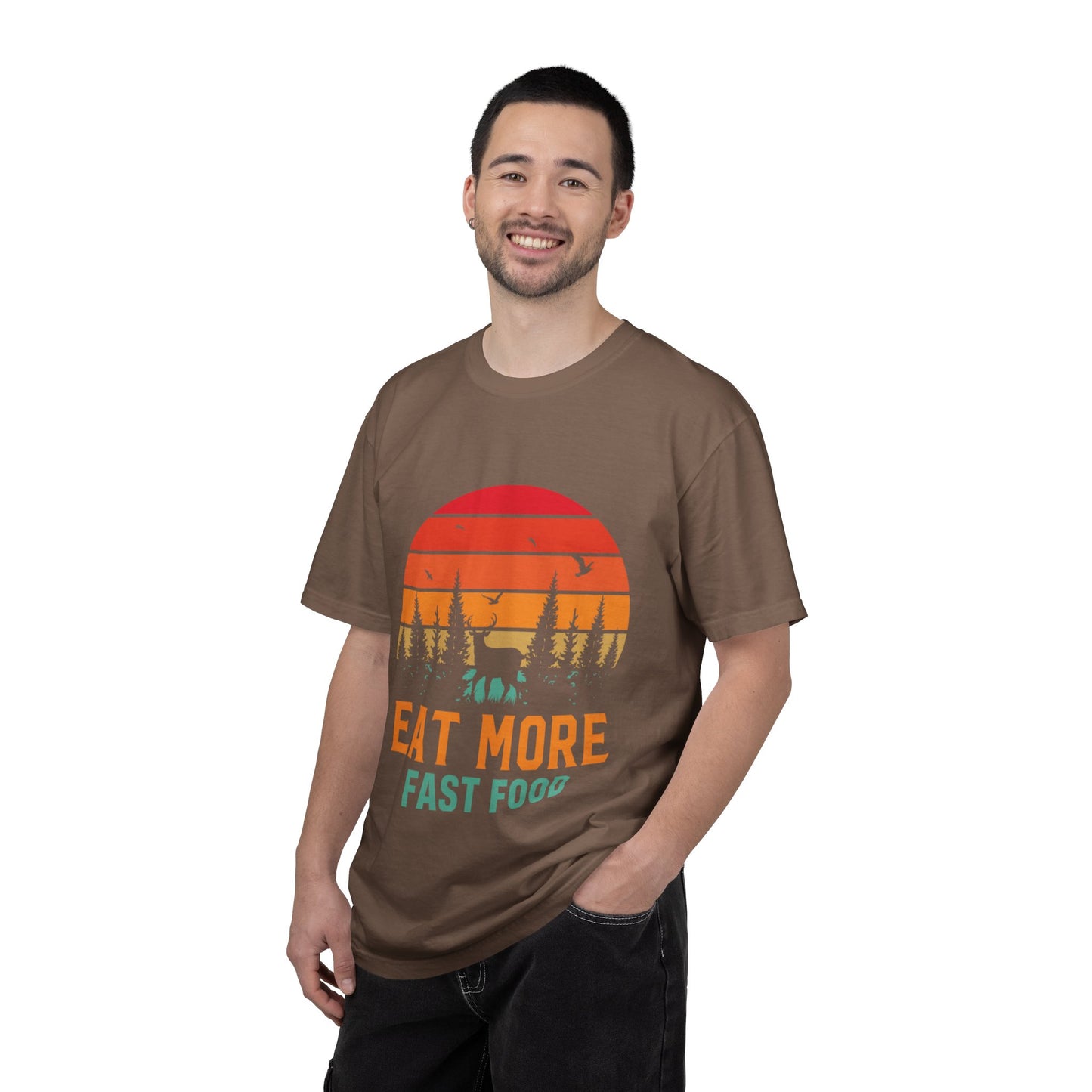 Funny Eat More Fast Food Quick Meals Fried Chicken Burgers Hunting Season Sarcastic Forest Deer Hunting Unisex Heavy Cotton T-Shirt