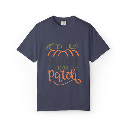 Welcome To Our Patch Harvest Festival Autumn Pumpkins Tee Fall Activities Farm Visit Family Fun Unisex Heavy Cotton T-Shirt