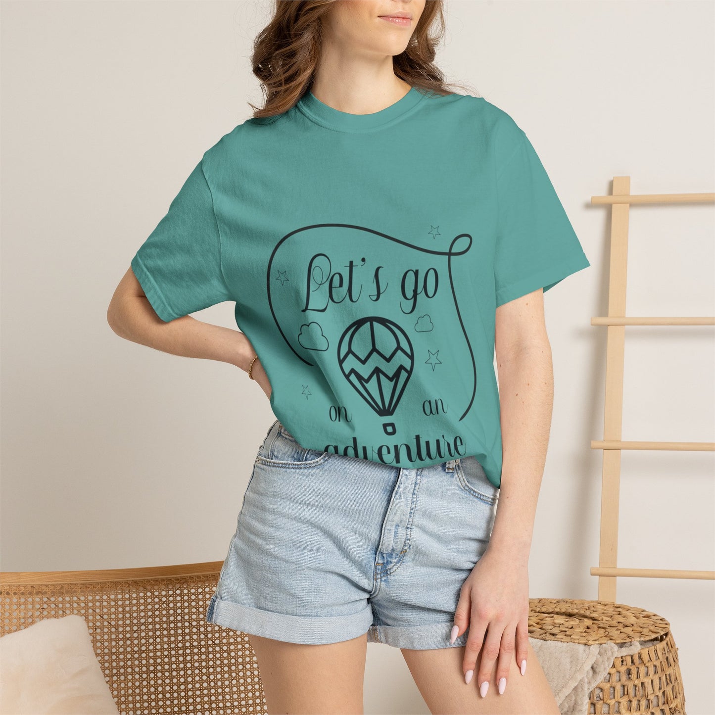 Let’s Go On An Adventure Nature Exploration Bonfire Travel Lovers Tee Freedom Hot Air Balloon Unisex Heavy Cotton T-Shirt