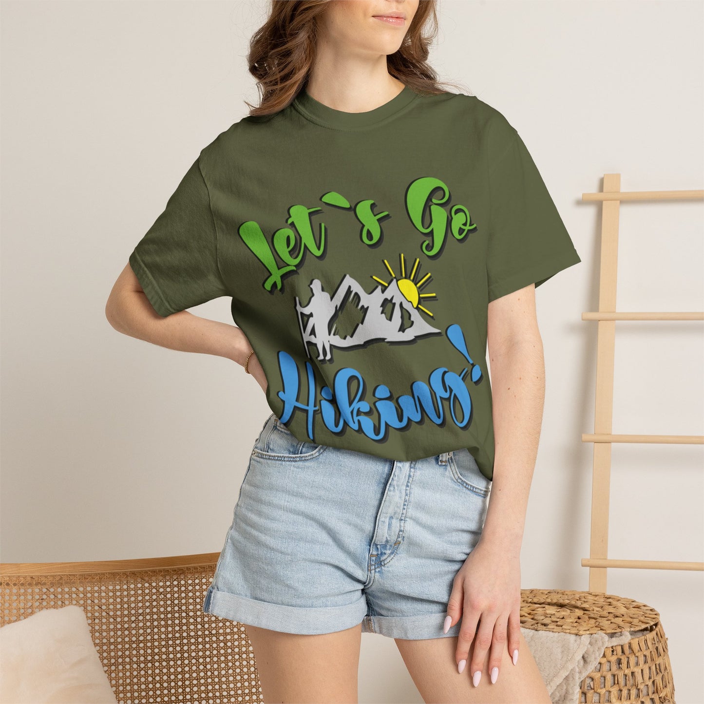 Let’s Go Hiking! Trendy Tee Adventure Mountain Hut Fun Activities Unisex Heavy Cotton T-Shirt