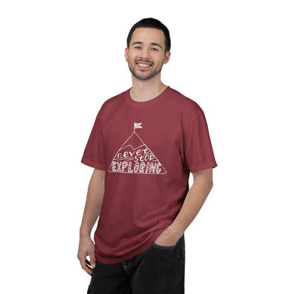 Never Stop Exploring Cool Tee Trekking Outdoor Adventure Hiking Nature Lover Rocks Climbing Unisex Heavy Cotton T-Shirt