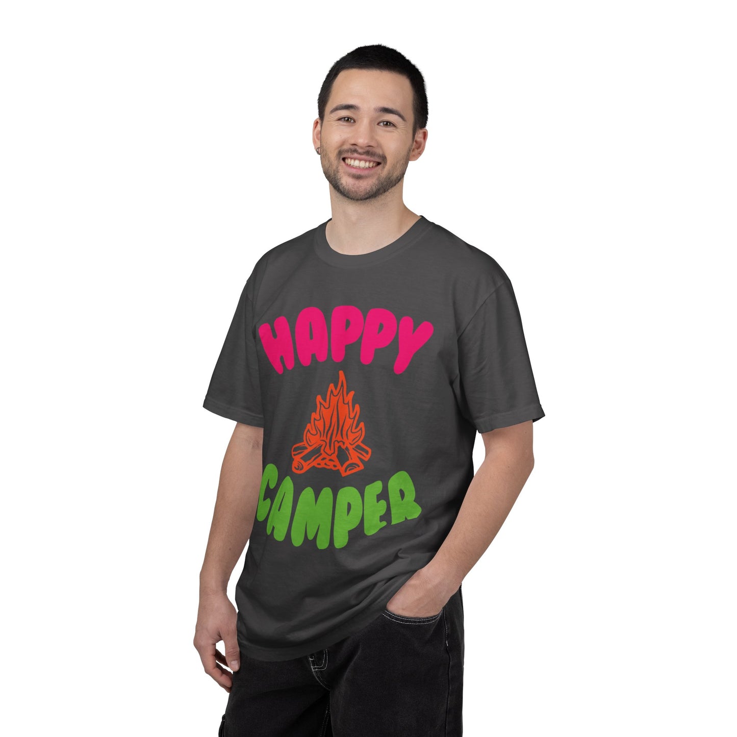 Happy Camper Freedom Fighter Adventure Lovers Tee Nature Exploration Bonfire Travel Van Unisex Heavy Cotton T-Shirt