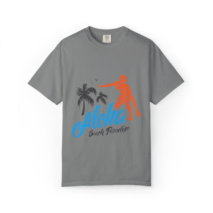 Funny Aloha Beach Paradise White Sand Coconut Tress Beach Party Beach Bar Beach Surfers Unisex Heavy Cotton T-Shirt